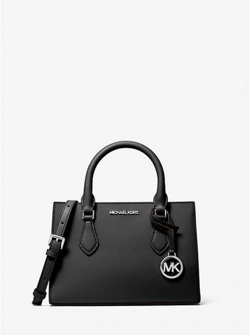 Bolsa Satchel Michael Kors Sheila Small Faux Saffiano Couro Pretas | 618452-CFY