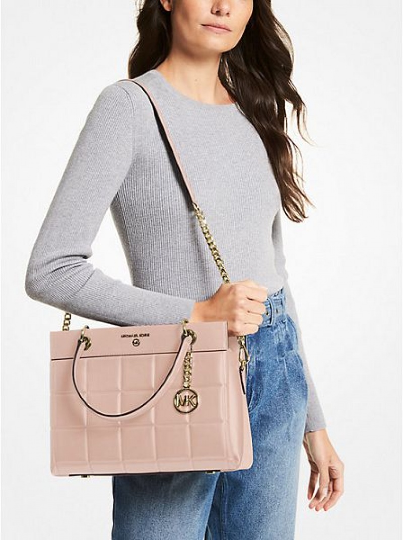 Bolsa Satchel Michael Kors Susan Medium Acolchoado Couro Rosa | 802765-SKG