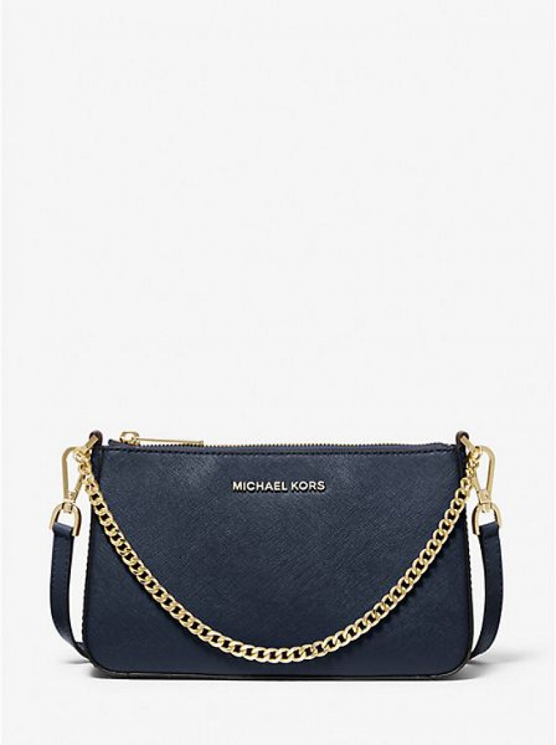 Bolsas Crossbody Michael Kors Jet Set Medium Saffiano Couro Azul Marinho | 245930-ZYC