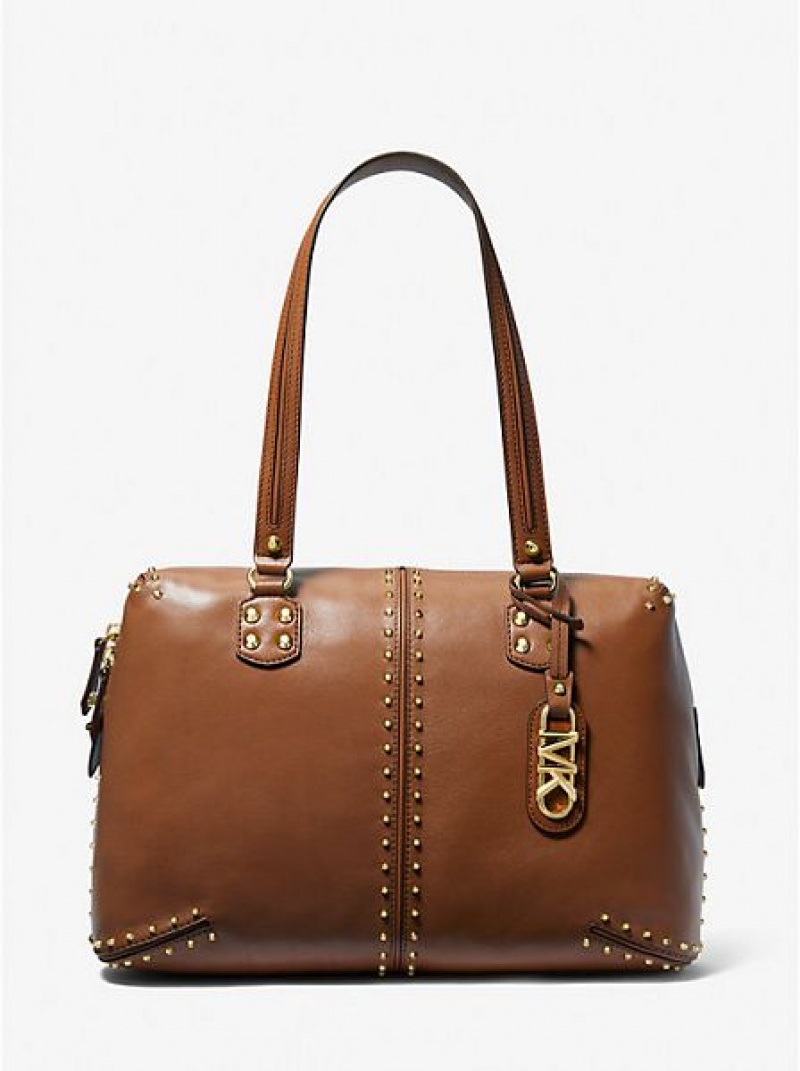 Bolsas Tote Michael Kors Astor Large Studded Couro Marrom | 384052-UAN