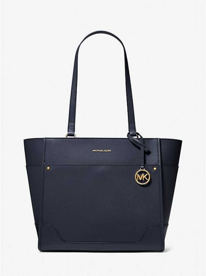 Bolsas Tote Michael Kors Harrison Large Couro Azul Marinho | 263471-FIM