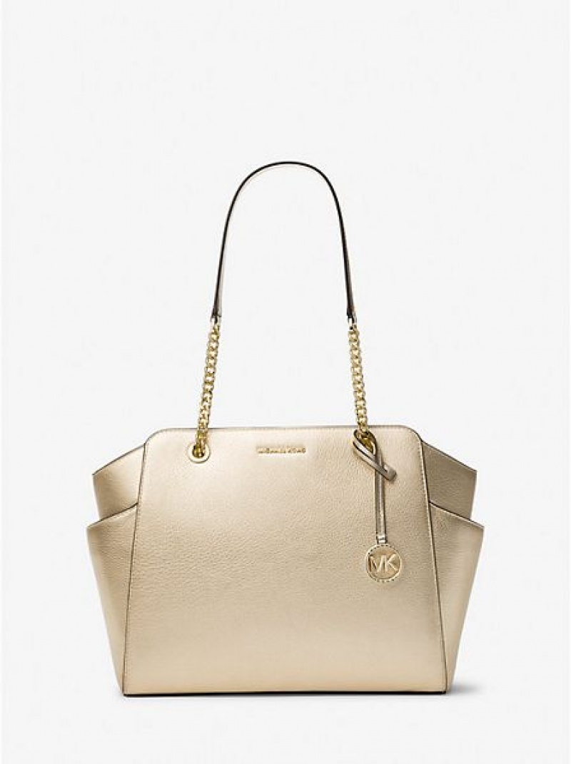 Bolsas Tote Michael Kors Jacquelyn Medium Metallic Pebbled Couro Douradas | 284036-HZG