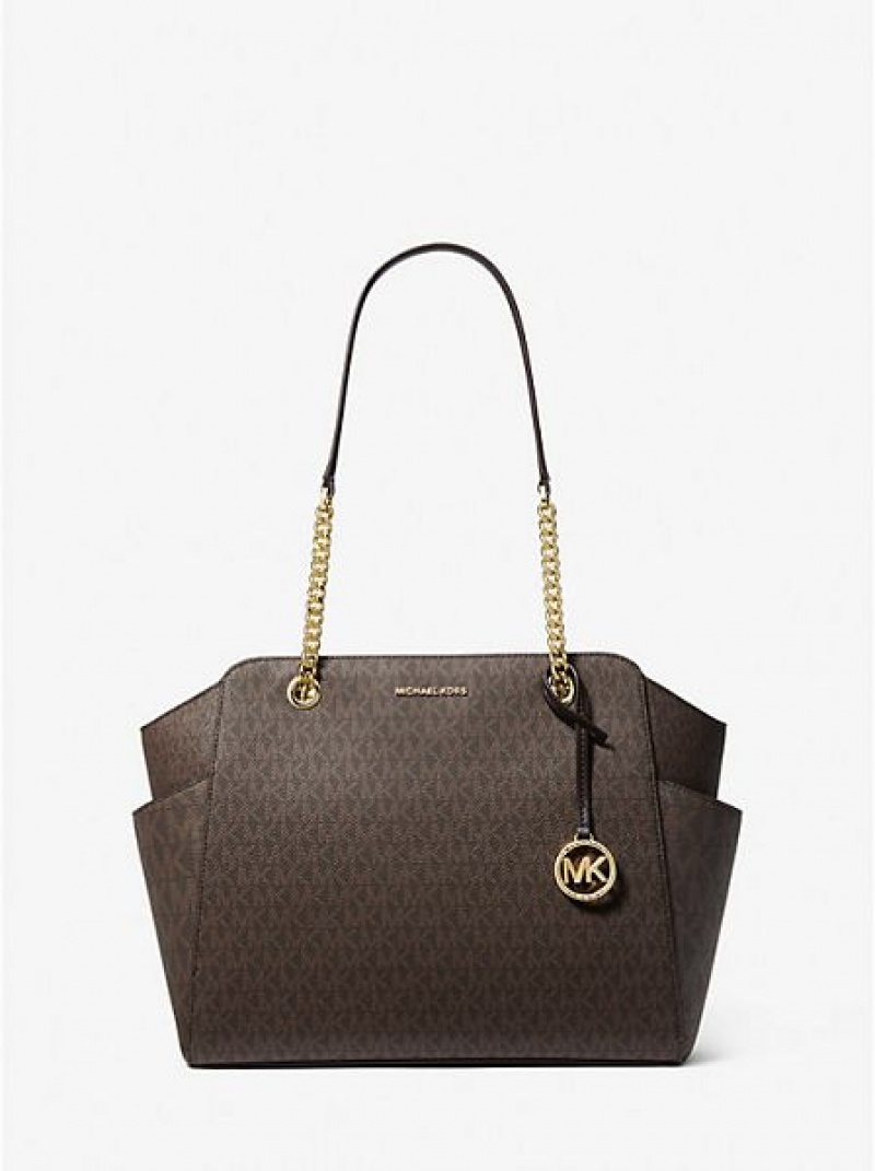 Bolsas Tote Michael Kors Jacquelyn Medium Logo Chocolate | 625917-KWP