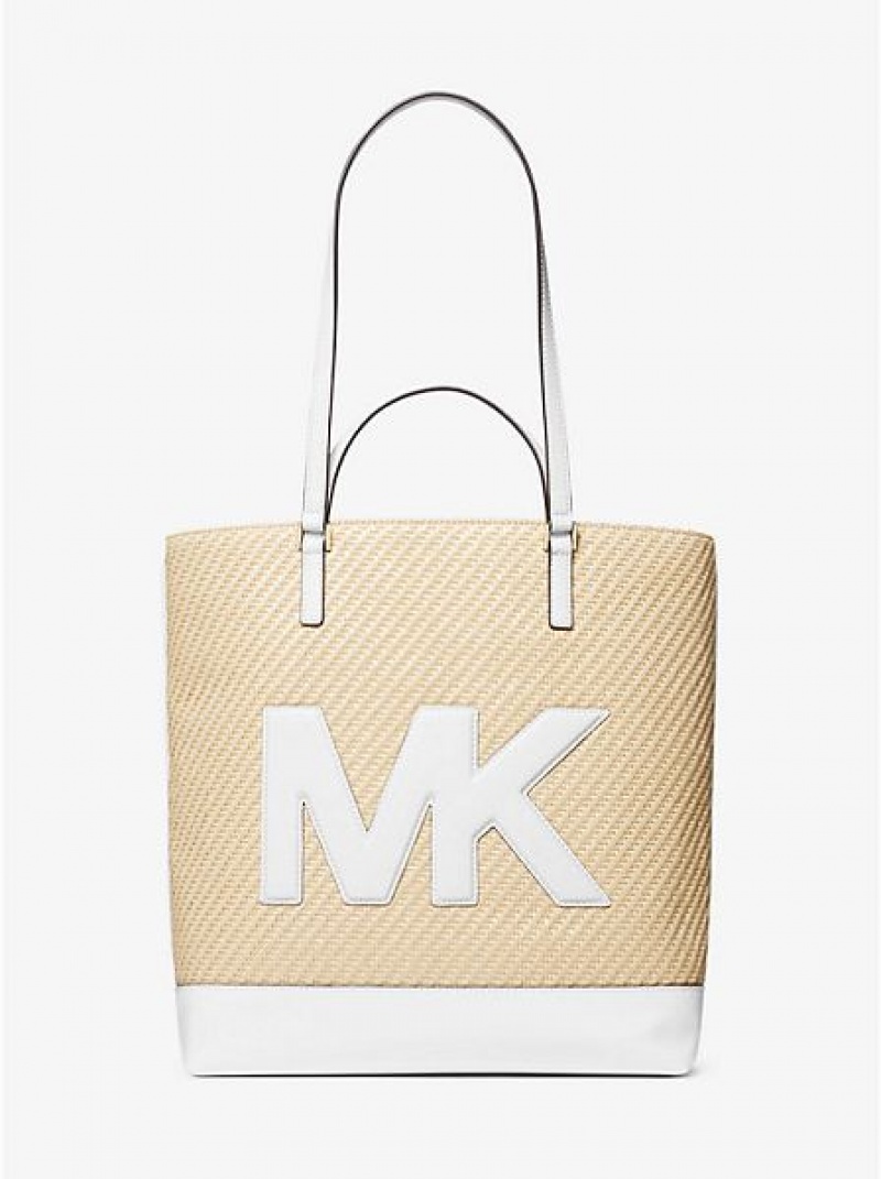 Bolsas Tote Michael Kors Kelli Large Logo Straw Branco | 219647-HJF