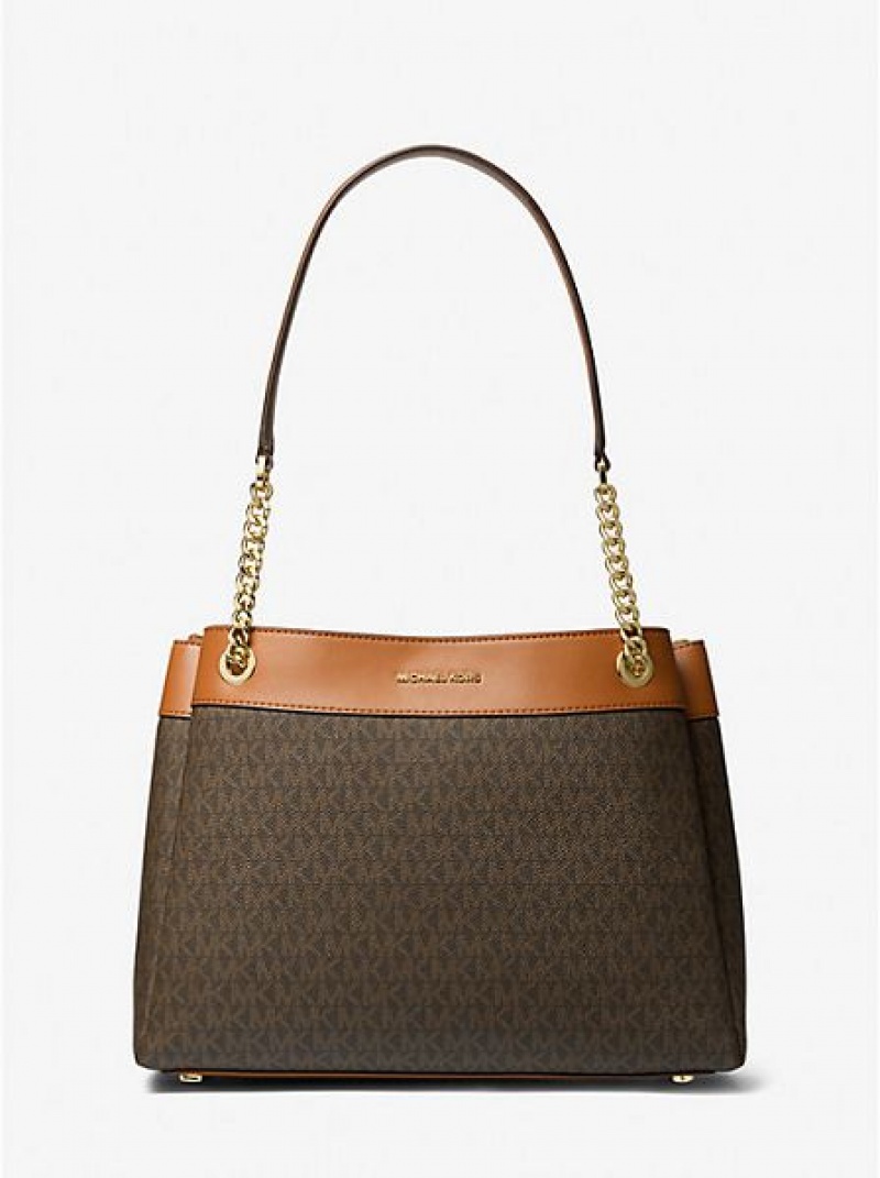 Bolsas Tote Michael Kors Lori Medium Logo Marrom | 659478-CEN