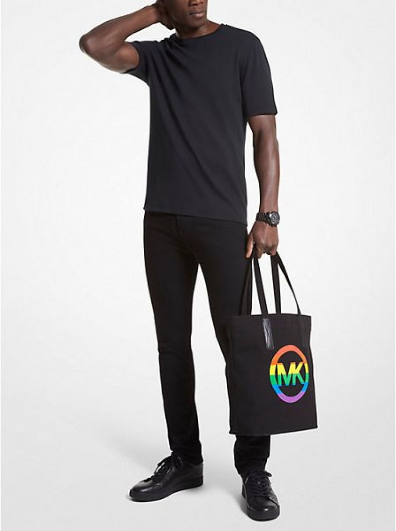 Bolsas Tote Michael Kors Pride Rainbow Logo Algodão Pretas | 984560-OCX