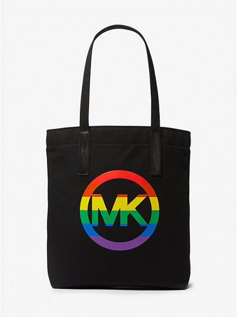 Bolsas Tote Michael Kors Pride Rainbow Logo Algodão Pretas | 984560-OCX