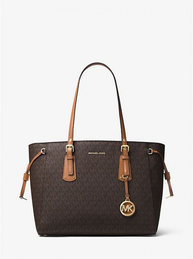 Bolsas Tote Michael Kors Voyager Medium Logo Marrom | 708341-YHX