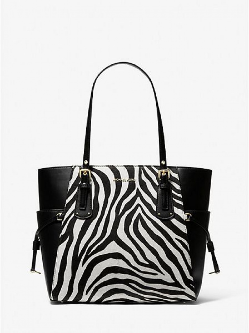 Bolsas Tote Michael Kors Voyager Small Zebra Printed Calf Hair Pretas | 054967-UTA