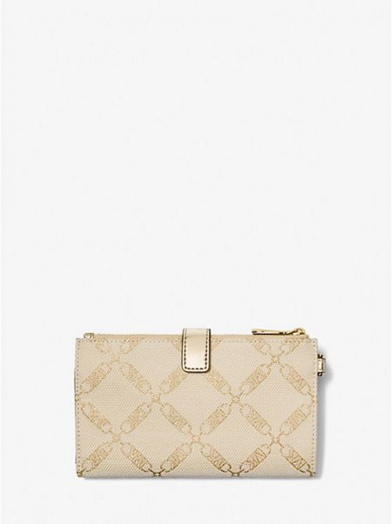 Carteiras Michael Kors Adele Metallic Empire Logo Jacquard Smartphone Douradas Bege | 263075-RDY