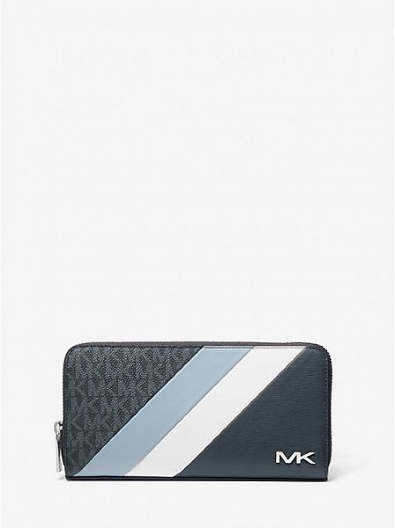 Carteiras Michael Kors Cooper Logo Stripe And Faux Couro Smartphone Azul Marinho Branco | 120487-OAP