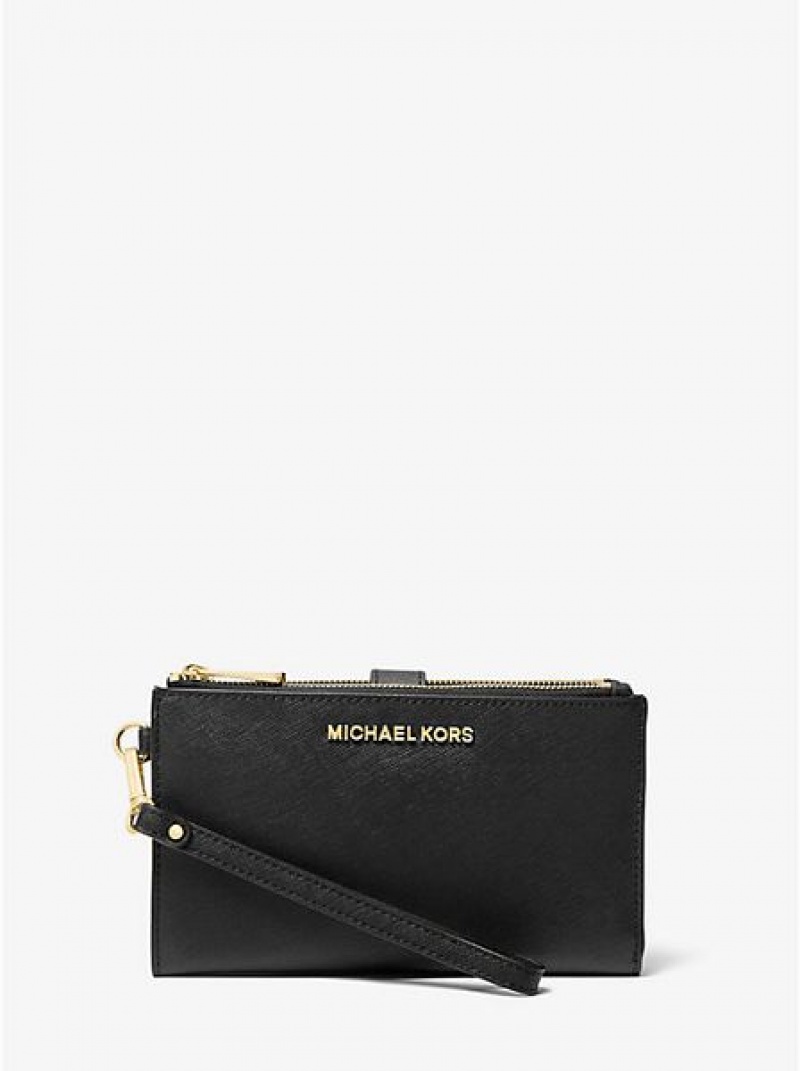 Carteiras Michael Kors Jet Set Large Couro Smartphone Pretas | 256147-WFT