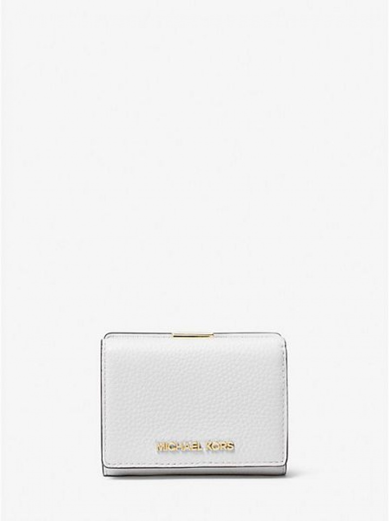 Carteiras Michael Kors Jet Set Travel Medium Pebbled Couro Trifold Branco | 453721-DFN