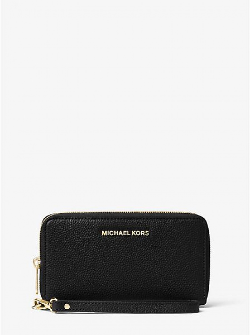 Carteiras Michael Kors Large Couro Smartphone Pretas | 984316-WXR