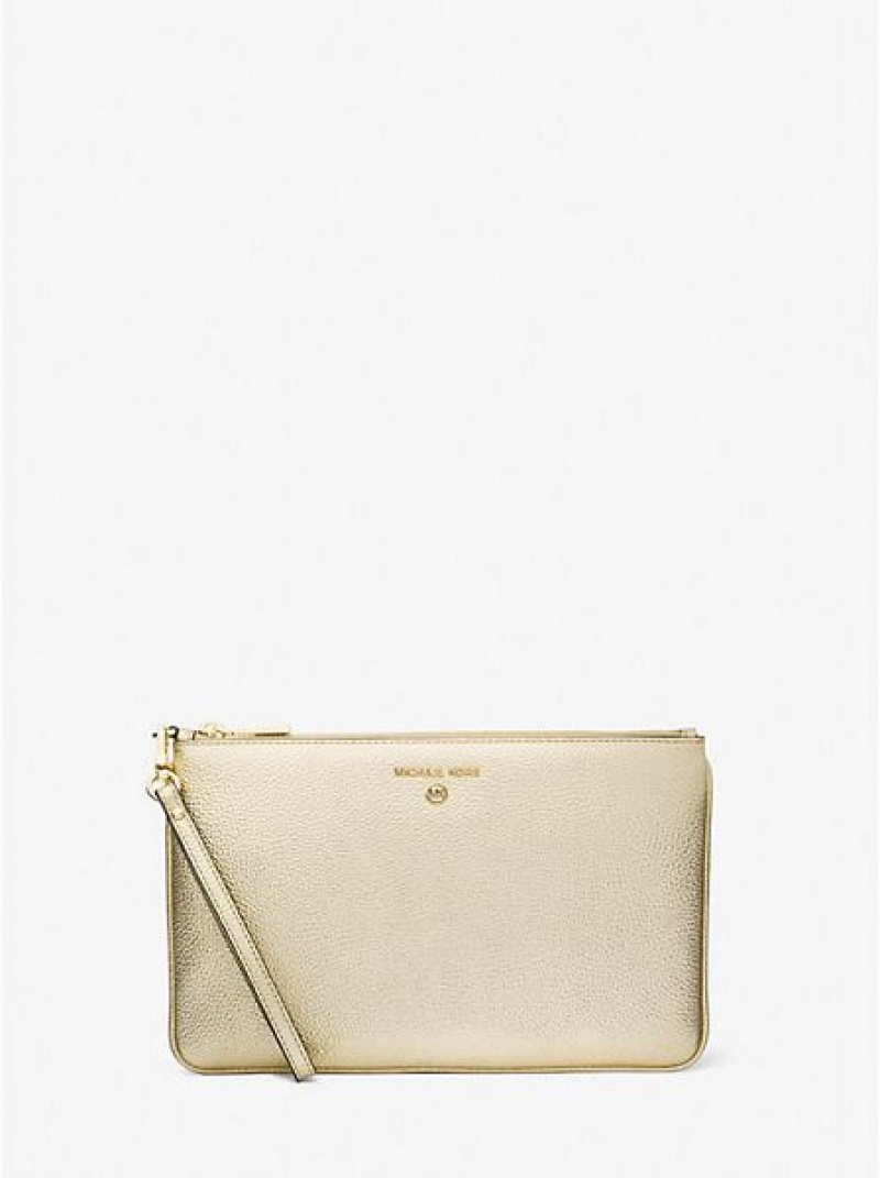 Carteiras Michael Kors Large Metallic Pebbled Couro Douradas | 239675-UDO