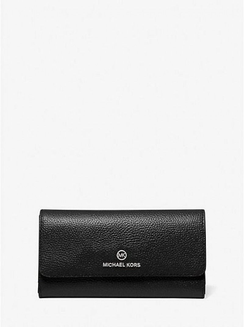 Carteiras Michael Kors Large Pebbled Couro Tri-fold Pretas | 129806-QKE