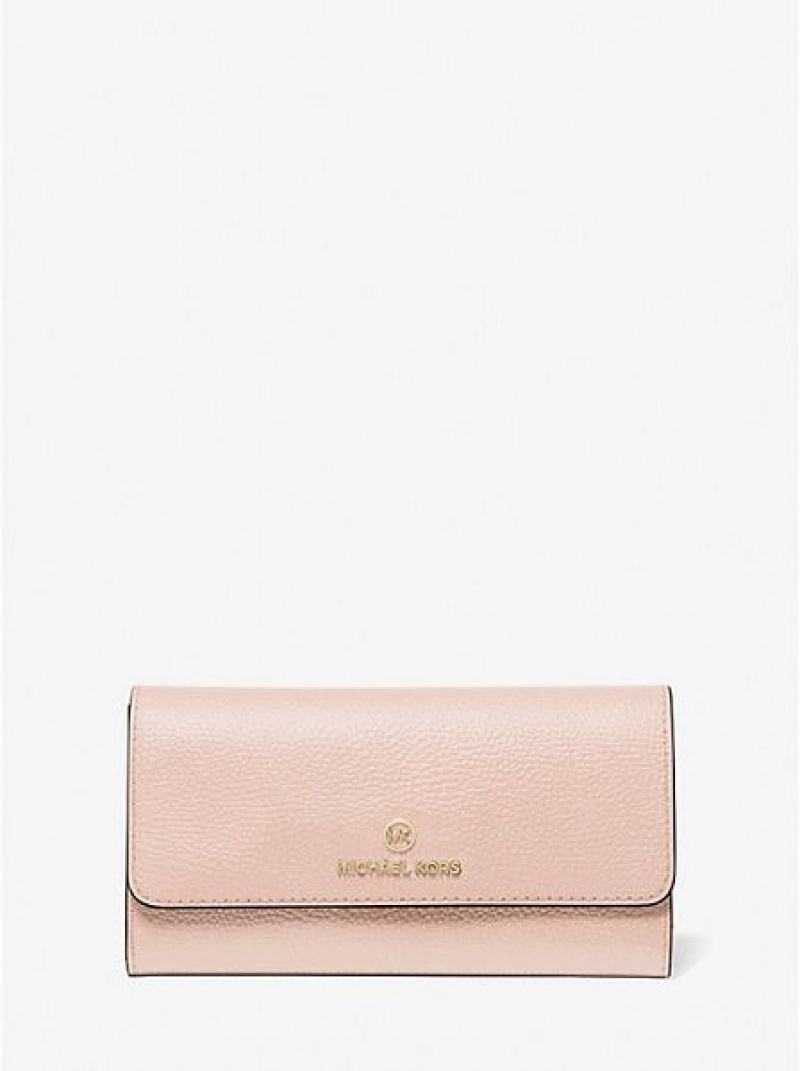 Carteiras Michael Kors Large Pebbled Couro Tri-fold Rosa | 043527-NEA