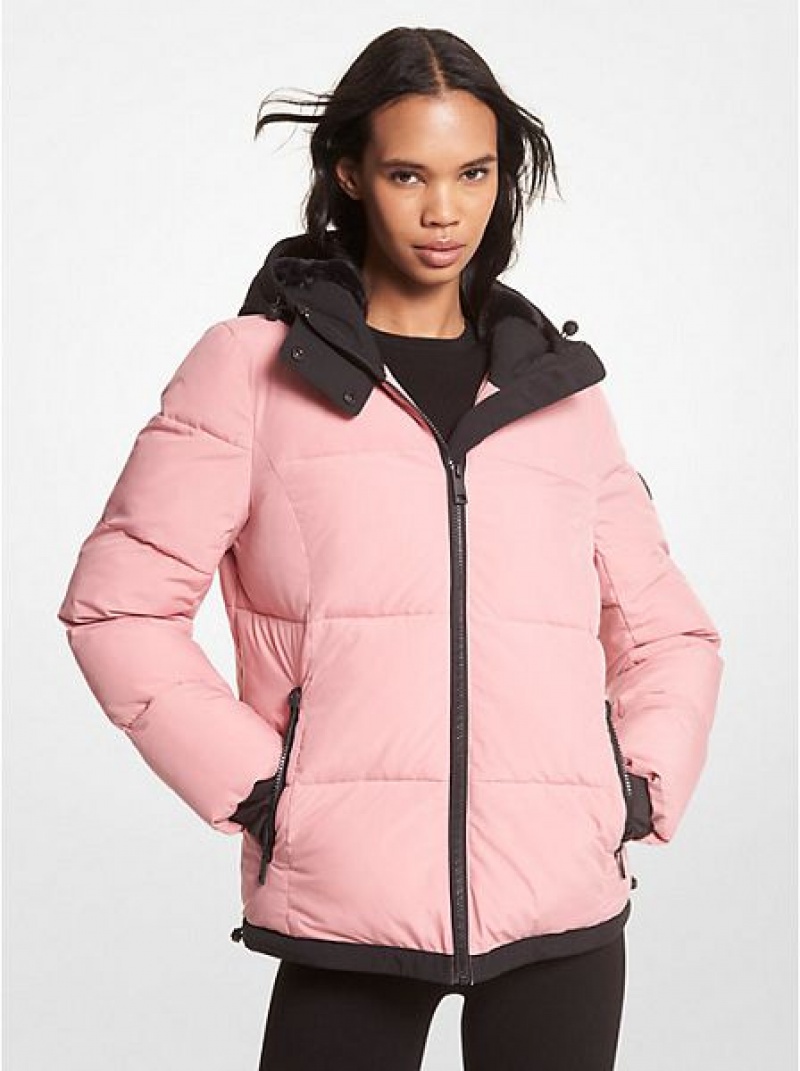 Casaco Michael Kors Faux Fur-trim Acolchoado Puffer Azul Marinho Rosa | 490635-CFB