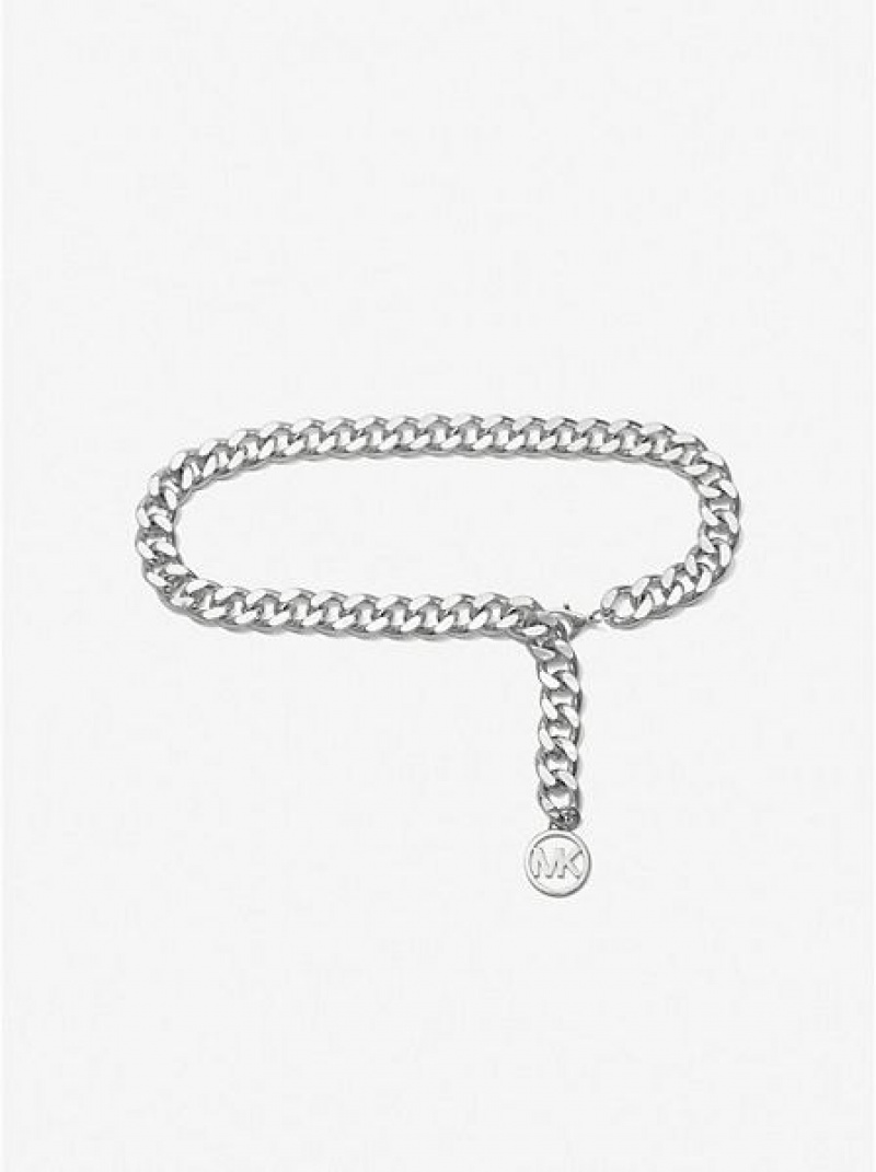 Cintos Michael Kors Logo Silver-tone Chain-link Prateadas | 342106-FKJ