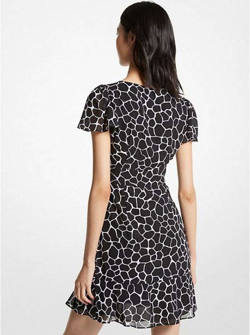 Minivestido Michael Kors Animal Print Georgette Cutout Pretas Branco | 530194-OLV