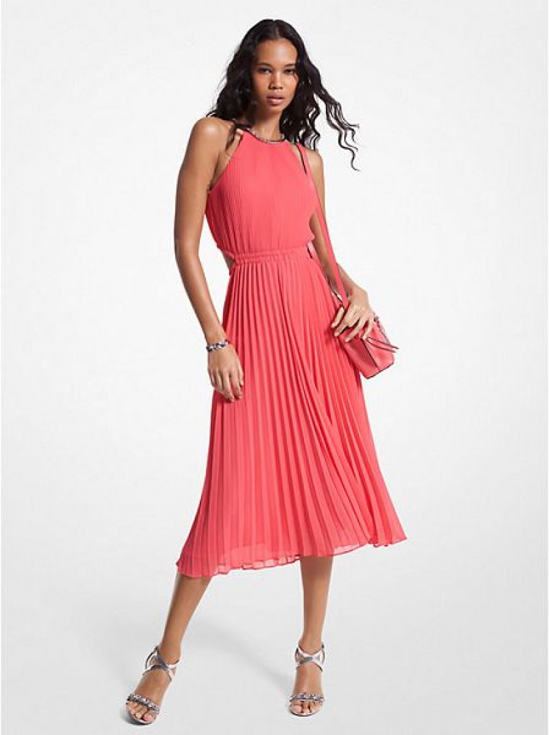 Minivestido Michael Kors Plissado Georgette Cutout Rosa | 316729-MYD