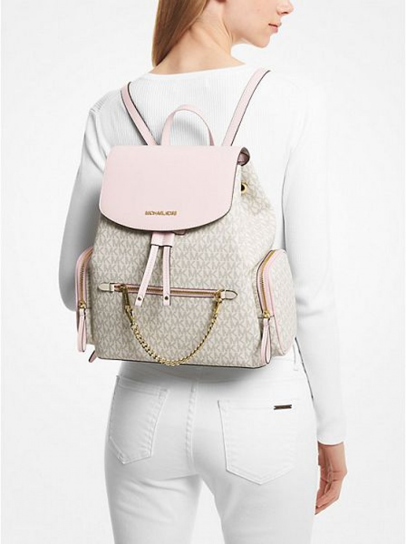 Mochila Michael Kors Jet Set Large Logo Branco Rosa | 783402-MVI