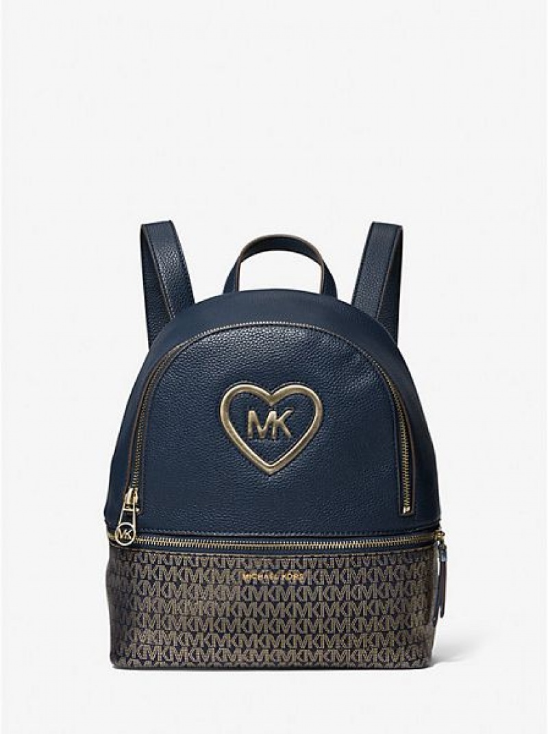 Mochila Michael Kors Logo Heart Faux Couro And Coated Lona Criança Azul Marinho | 387264-RYA