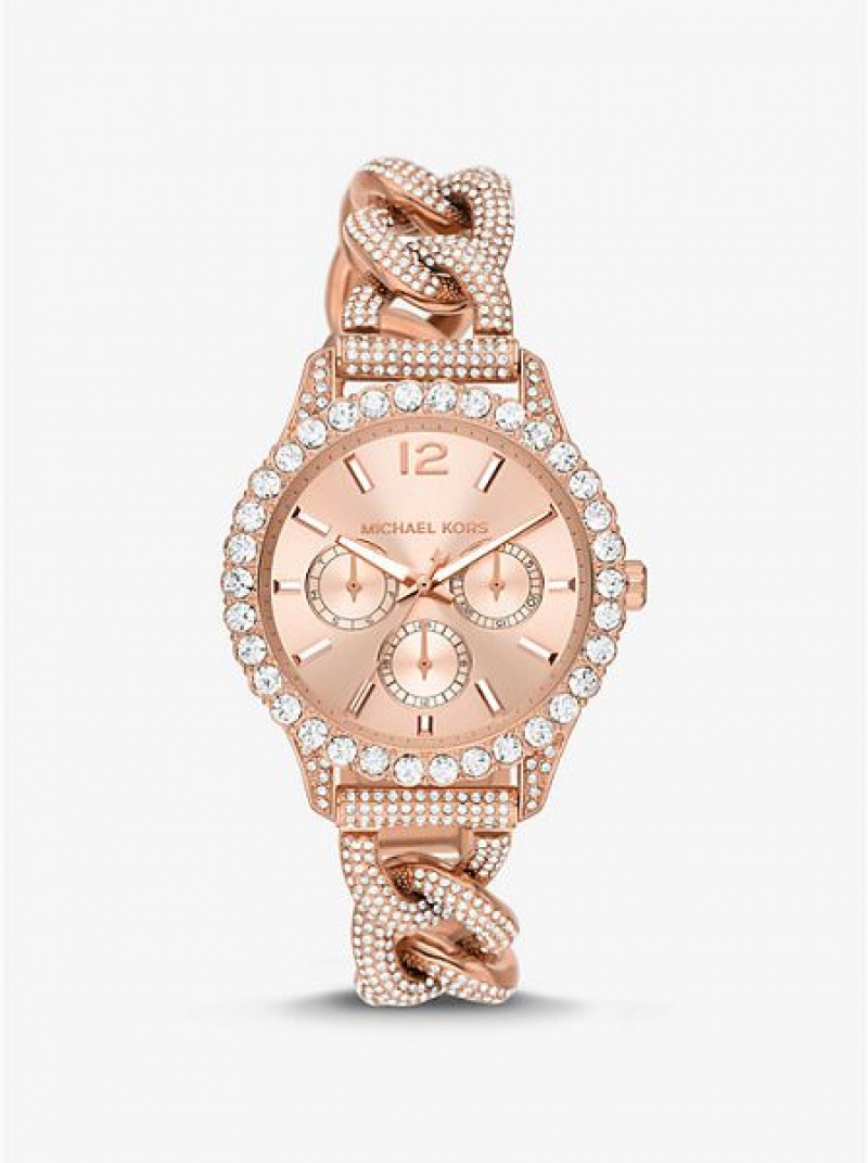 Relógios Michael Kors Layton Pave Curb-link Rosa Douradas | 639527-TGK