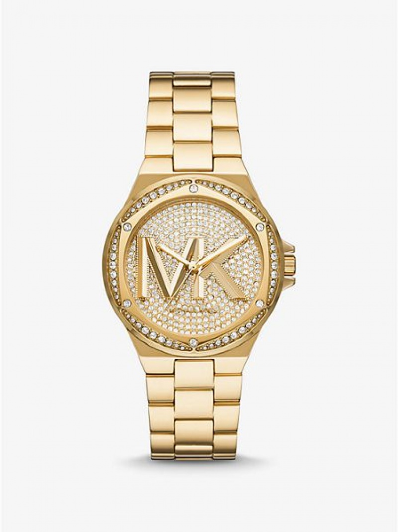 Relógios Michael Kors Lennox Pave Logo Douradas | 802361-BKH