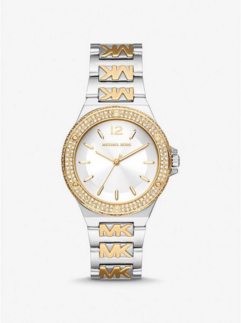 Relógios Michael Kors Lennox Pave Logo Prateadas Douradas | 109723-EMT