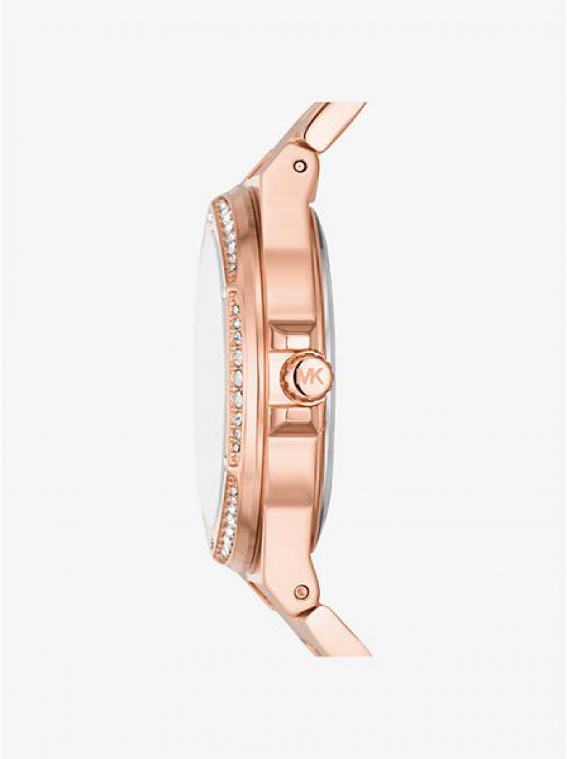 Relógios Michael Kors Lennox Pave Logo Rosa Douradas | 192387-MKN