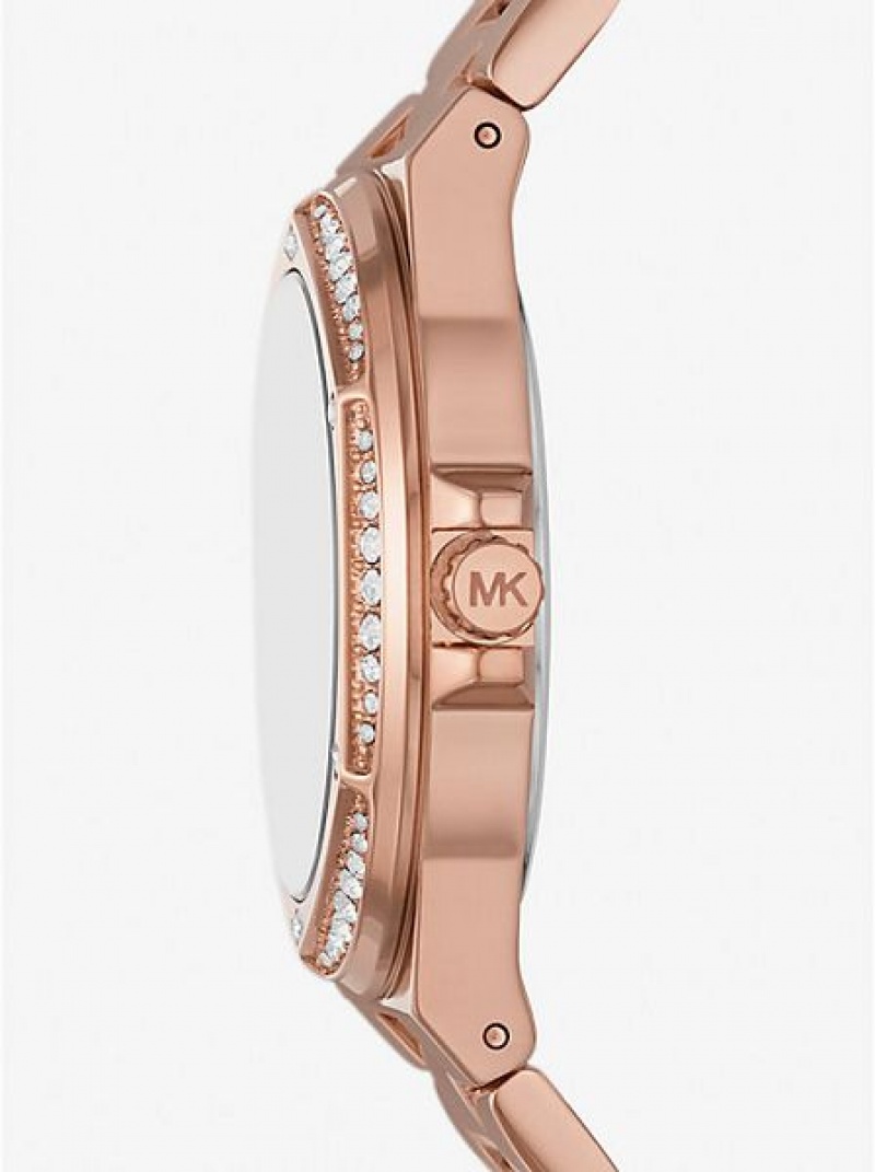 Relógios Michael Kors Lennox Pave Logo Rosa Douradas | 724519-ZKM