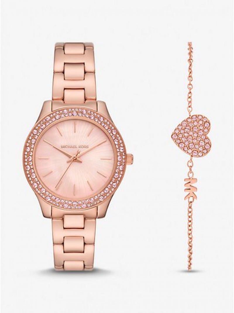 Relógios Michael Kors Liliane Pave Rosa Douradas | 130469-JGW