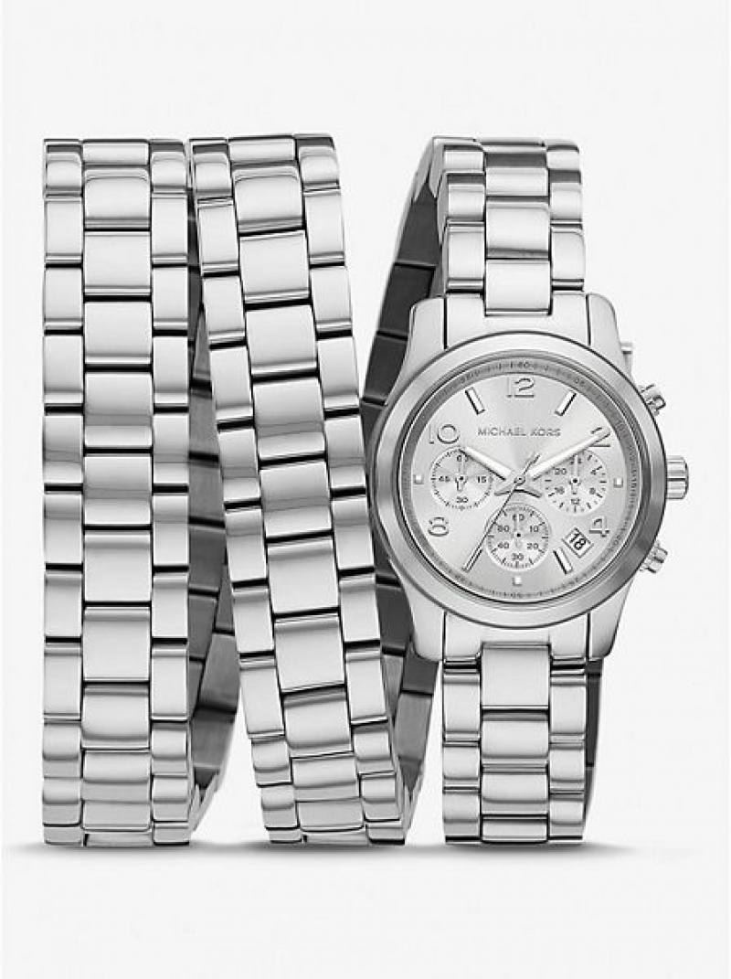 Relógios Michael Kors Limited-edition Runway Rhodium-plated Stainless Steel Wrap Prateadas | 468275-DYF