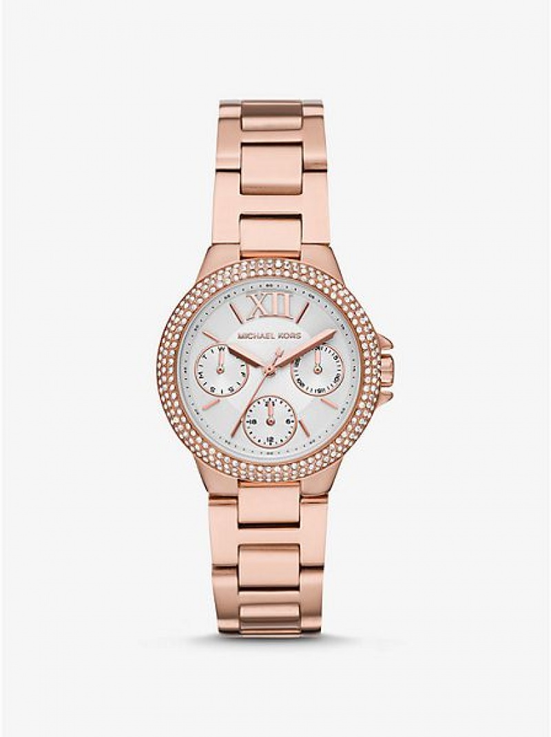 Relógios Michael Kors Mini Camille Pave Rosa Douradas | 506938-XVT