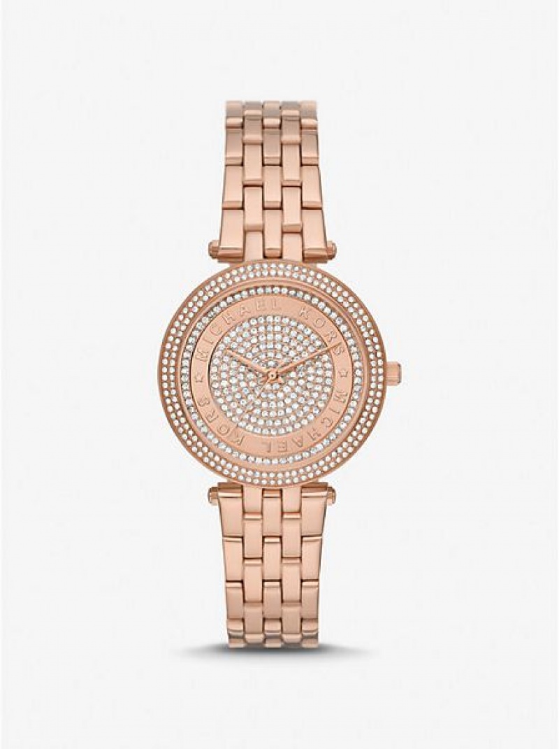 Relógios Michael Kors Mini Darci Pave Rosa Douradas | 190436-RZT