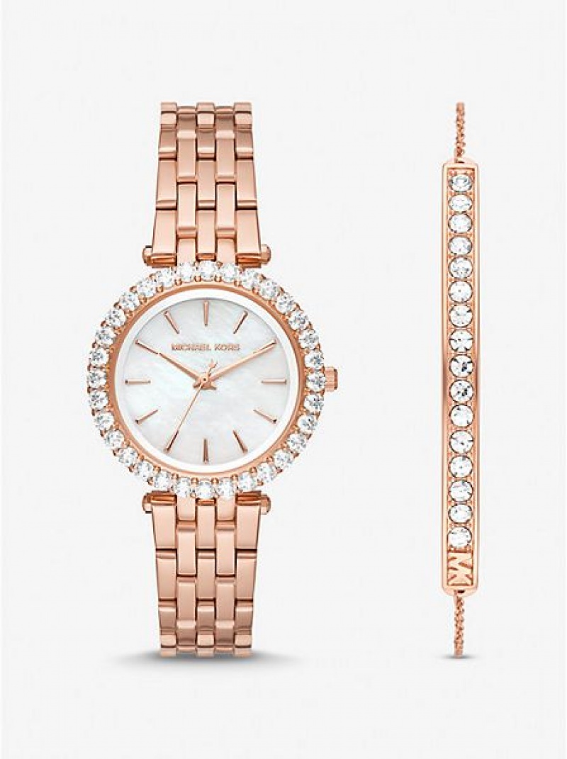 Relógios Michael Kors Mini Darci Pave Rosa Douradas | 846725-QYJ