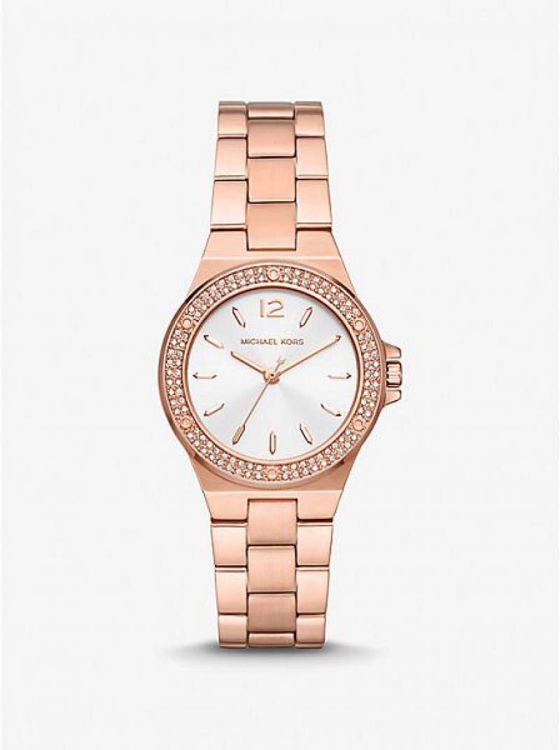 Relógios Michael Kors Mini Lennox Pave Rosa Douradas | 497201-ORV