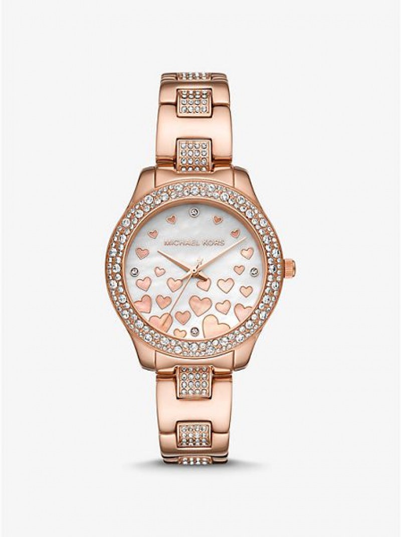 Relógios Michael Kors Mini Liliane Pave Heart Rosa Douradas | 293057-BOL