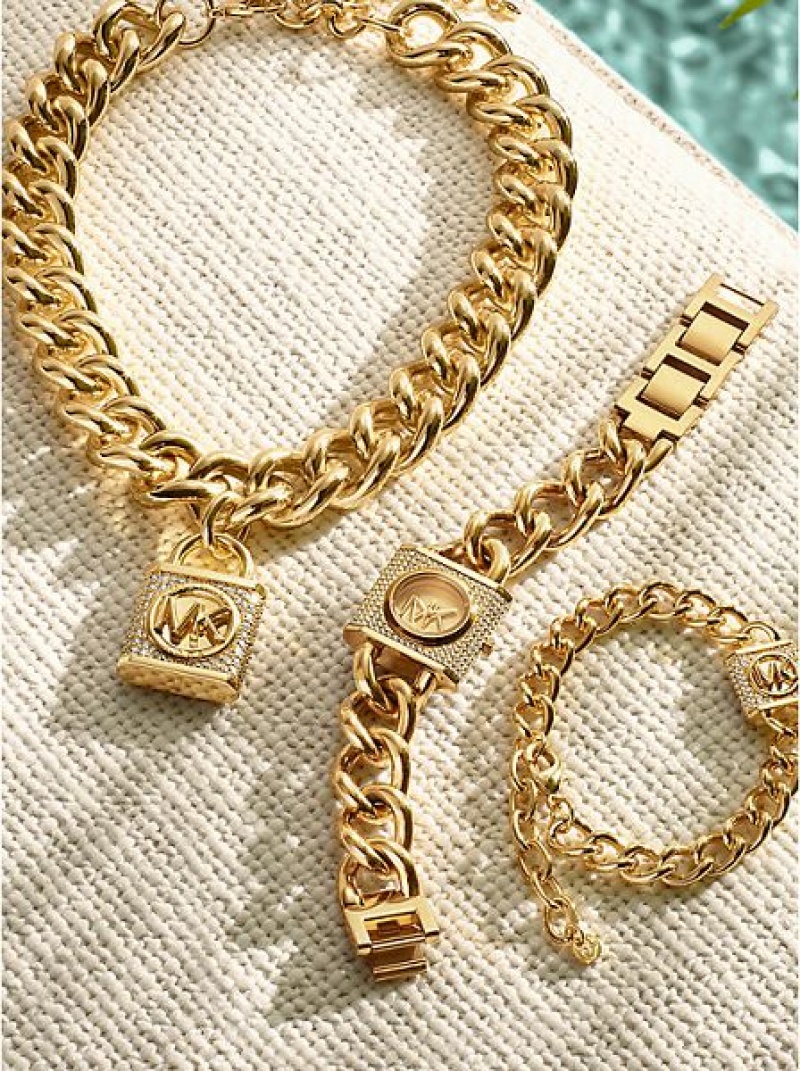 Relógios Michael Kors Mini Lock Pave Chain Douradas | 786204-GTF