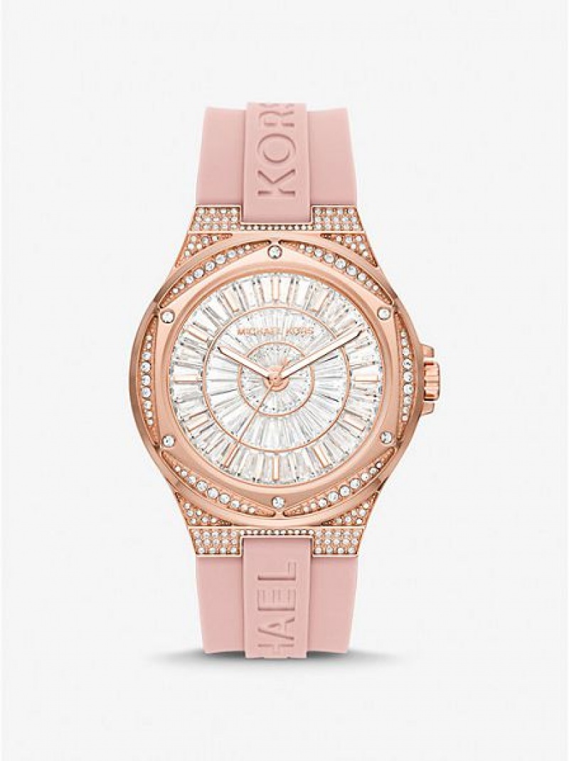 Relógios Michael Kors Oversized Lennox Pave And Silicone Rosa Douradas | 179256-GEO