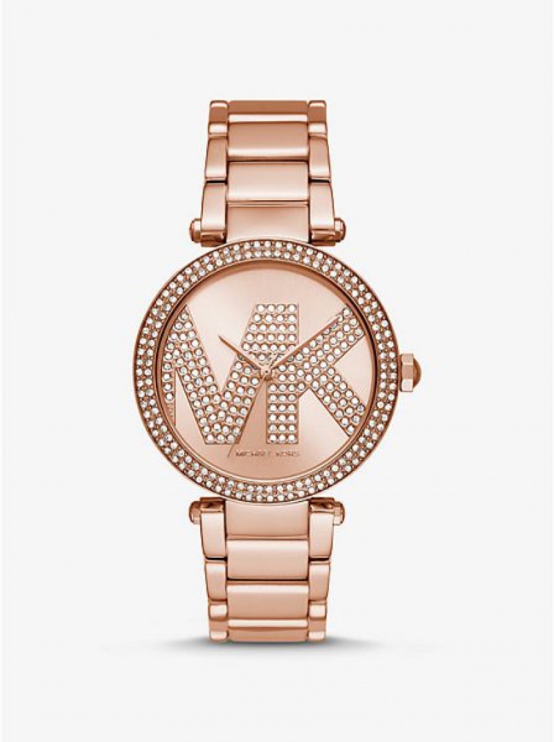 Relógios Michael Kors Oversized Pave Logo Rosa Douradas | 672541-NMQ