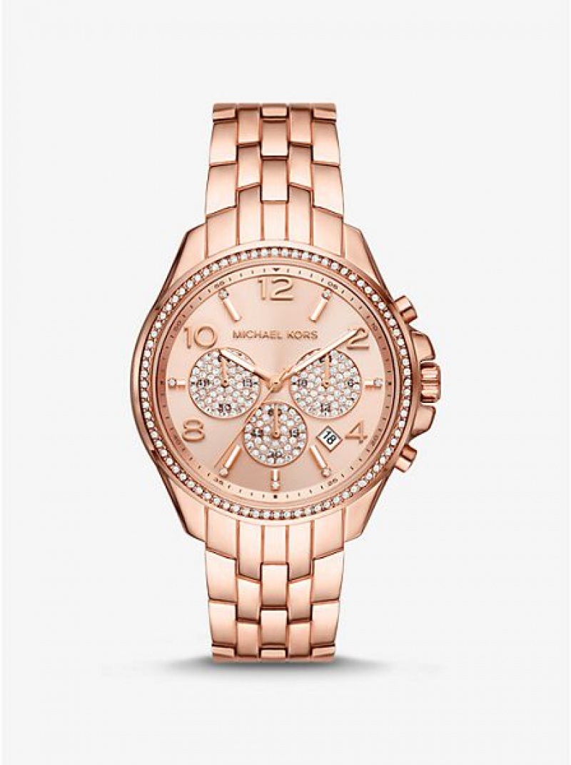 Relógios Michael Kors Oversized Pilot Pave Rosa Douradas | 432789-XPU