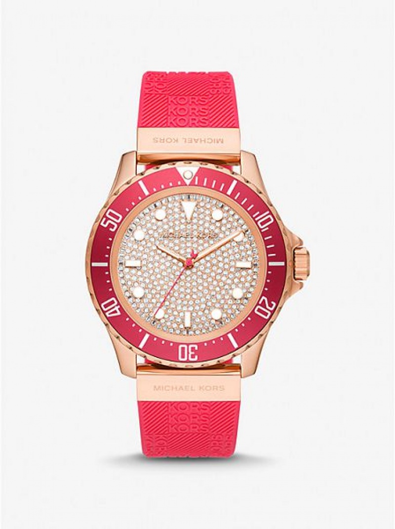 Relógios Michael Kors Oversized Slim Everest Pave And Embossed Silicone Vermelhas Rosa Douradas | 826109-VON