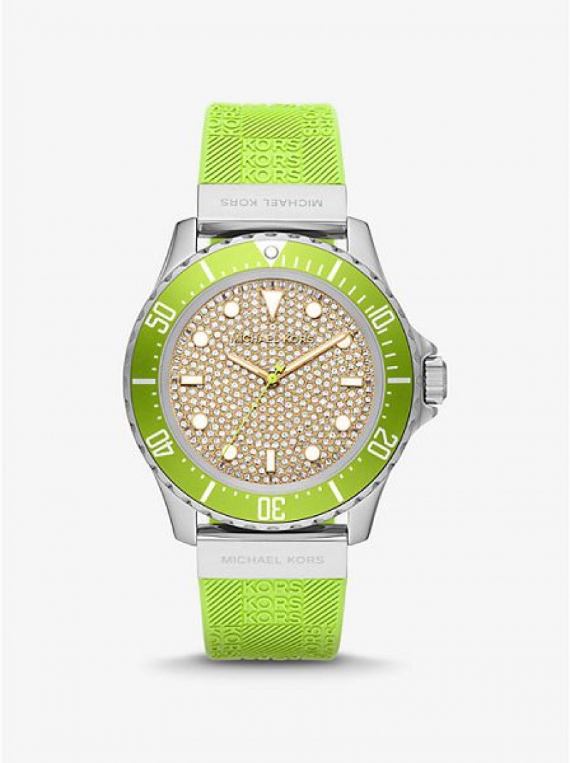 Relógios Michael Kors Oversized Slim Everest Pave And Embossed Silicone Prateadas | 760154-GKR