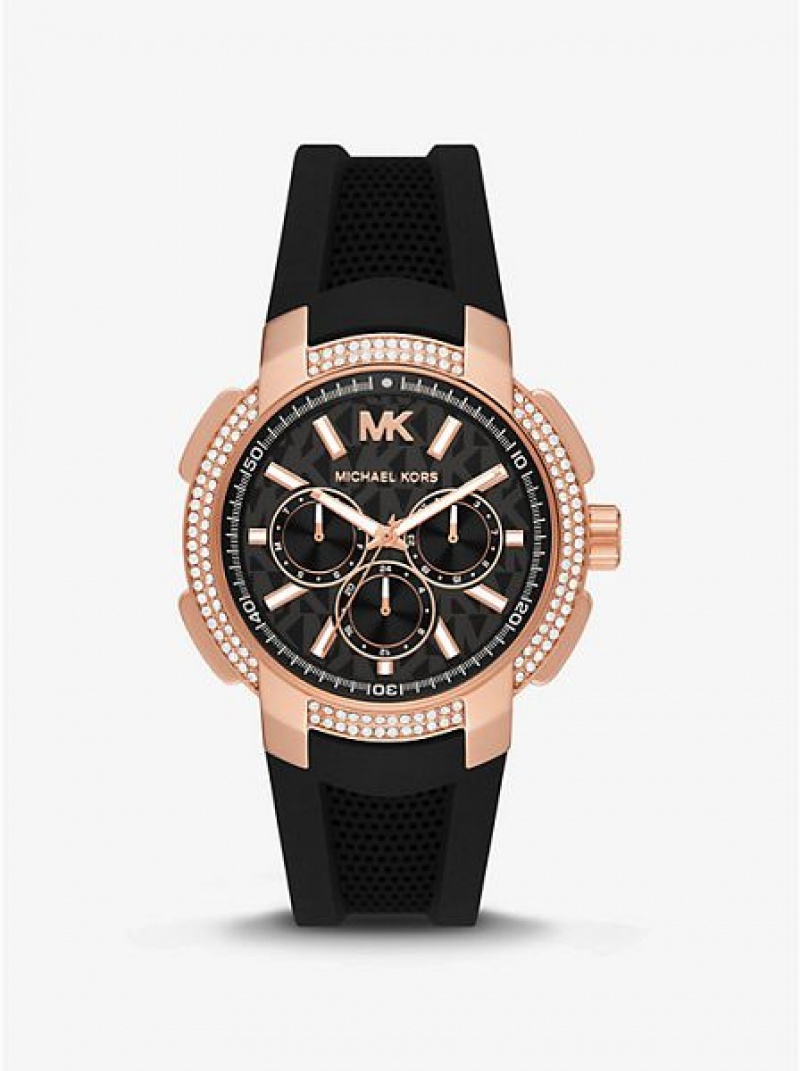 Relógios Michael Kors Oversized Sydney Pave And Silicone Rosa Douradas | 962178-EYG