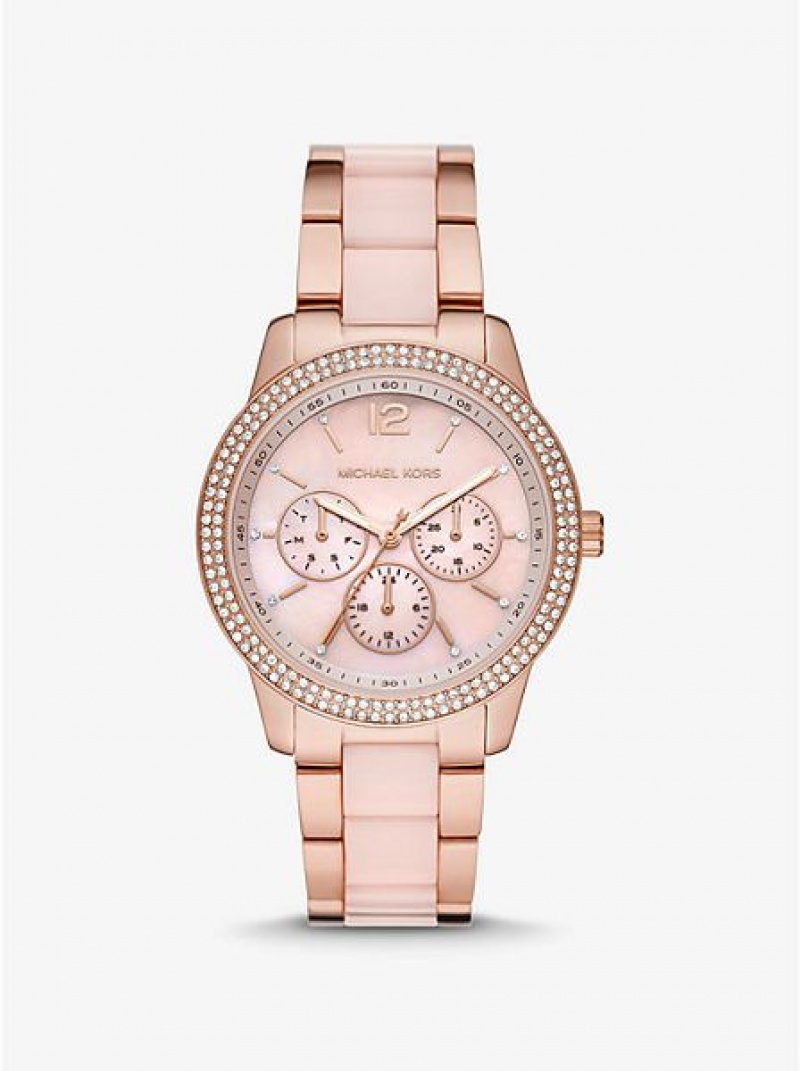 Relógios Michael Kors Oversized Tibby Pave Blush Acetate Rosa Douradas | 602197-YJV