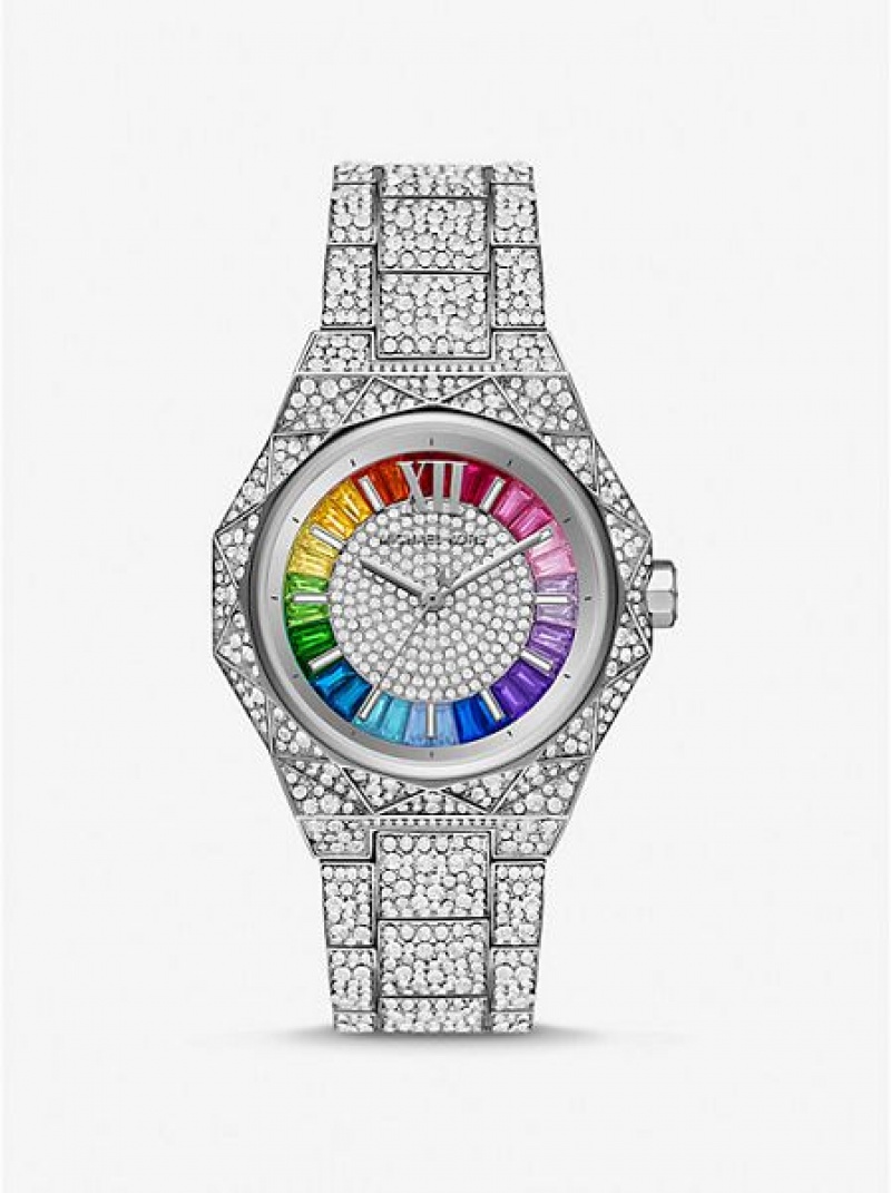 Relógios Michael Kors Pride Limited-edition Oversized Raquel Rainbow Pave Prateadas | 832796-FVK