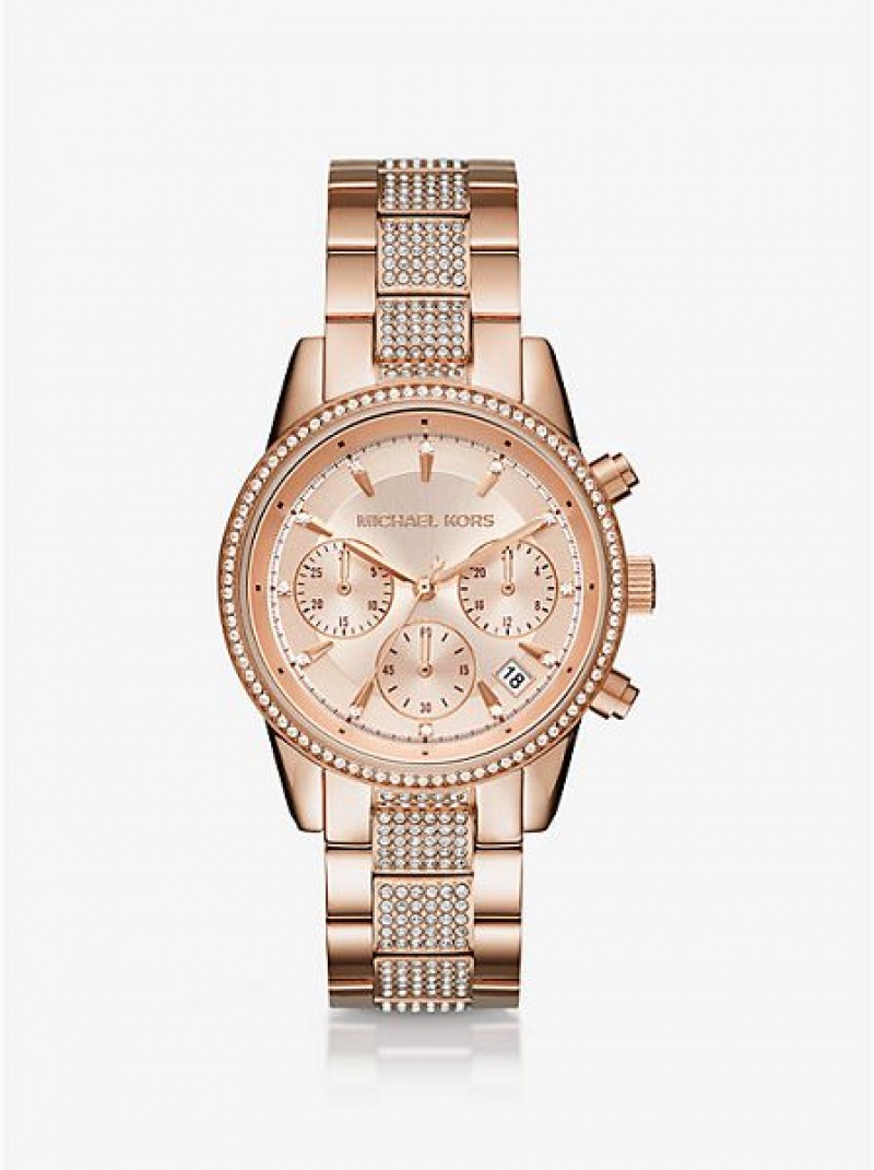 Relógios Michael Kors Ritz Pave Rosa Douradas | 086923-ZUN