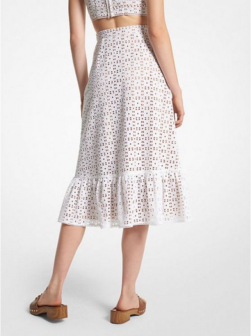 Saias Michael Kors Algodão Eyelet Midi Branco | 154086-VFH